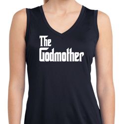 Ladies The Godmother White Print Dry Wicking Sleeveless Shirt
