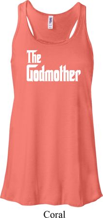 Ladies The Godmother White Print Flowy Racerback