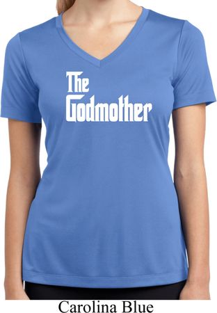 Ladies The Godmother White Print Moisture Wicking V-neck