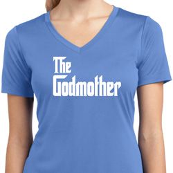 Ladies The Godmother White Print Moisture Wicking V-neck