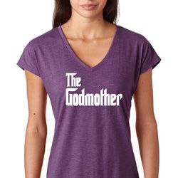 Ladies The Godmother White Print Tri Blend V-neck