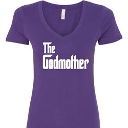 Ladies The Godmother White Print V-Neck Shirt