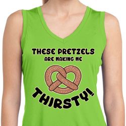 Ladies Thirsty Pretzels Sleeveless Moisture Wicking Tee T-Shirt