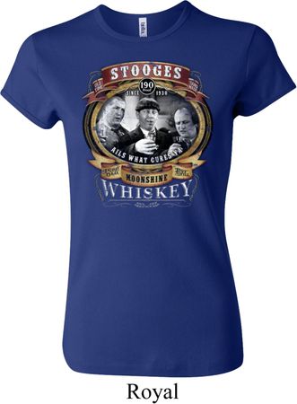 Ladies Three Stooges Shirt Moonshine Whiskey Crewneck Tee T-Shirt
