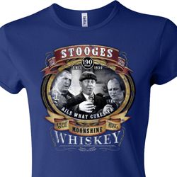 Ladies Three Stooges Shirt Moonshine Whiskey Crewneck Tee T-Shirt