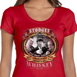 Ladies Three Stooges Shirt Moonshine Whiskey Scoop Neck Tee T-Shirt