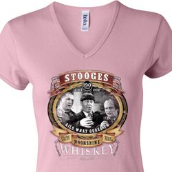 Ladies Three Stooges Shirt Moonshine Whiskey V-neck Tee T-Shirt