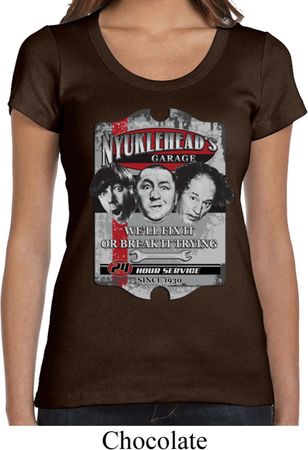 Ladies Three Stooges Shirt Nyukleheads Garage Scoop Neck Tee T-Shirt
