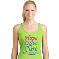 Ladies Thyroid Cancer Hope Love Cure Dry Wicking Racerback