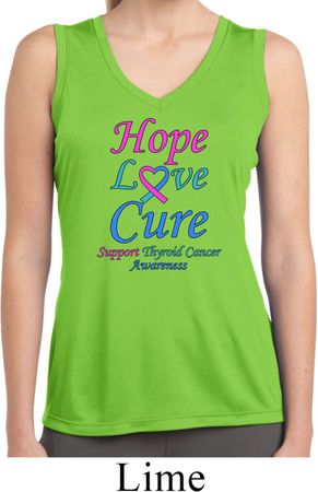 Ladies Thyroid Cancer Hope Love Cure Dry Wicking Sleeveless Shirt