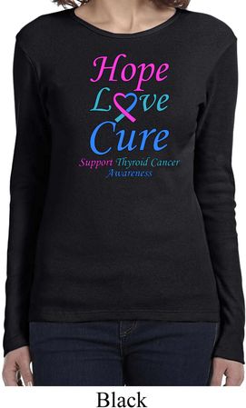 Ladies Thyroid Cancer Hope Love Cure Long Sleeve