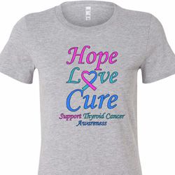 Ladies Thyroid Cancer Hope Love Cure Longer Length Shirt