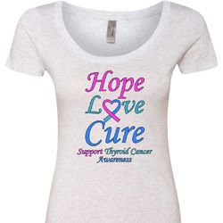 Ladies Thyroid Cancer Hope Love Cure Scoop Neck