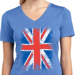 Ladies UK Flag Shirt Union Jack Moisture Wicking V-neck Tee T-Shirt