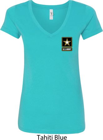 Ladies US Army Pocket Print V-neck Shirt