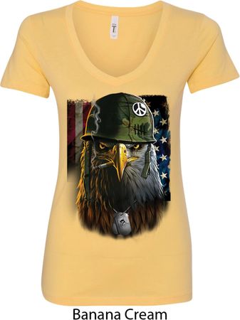 Ladies USA Tee American Eagle V-Neck Shirt