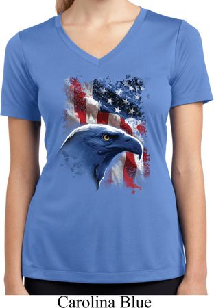 Ladies USA Tee American Icon Moisture Wicking V-neck