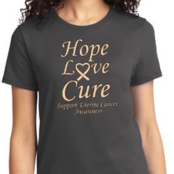 Ladies Uterine Cancer Awareness Hope Love Cure T-shirt