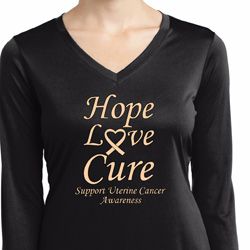 Ladies Uterine Cancer Hope Love Cure Dry Wicking Long Sleeve