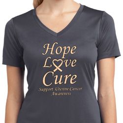 Ladies Uterine Cancer Hope Love Cure Dry Wicking V-neck