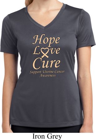Ladies Uterine Cancer Hope Love Cure Dry Wicking V-neck