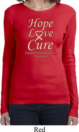 Ladies Uterine Cancer Hope Love Cure Long Sleeve