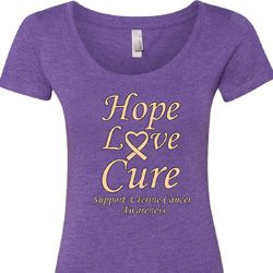 Ladies Uterine Cancer Hope Love Cure Scoop Neck