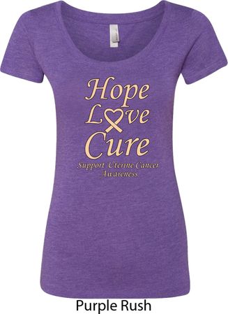 Ladies Uterine Cancer Hope Love Cure Scoop Neck