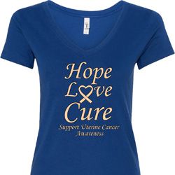 Ladies Uterine Cancer Hope Love Cure V-Neck