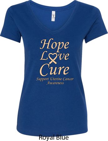 Ladies Uterine Cancer Hope Love Cure V-Neck