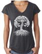 Clearance - Ladies White Celtic Tree of Life Yoga V-neck Tee - Heather Dark Grey