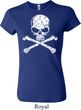 Ladies White Distressed Skull Crewneck Shirt