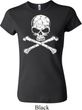 Ladies White Distressed Skull Crewneck Shirt