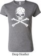 Ladies White Distressed Skull Crewneck Shirt
