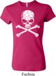 Ladies White Distressed Skull Crewneck Shirt