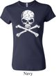 Ladies White Distressed Skull Crewneck Shirt