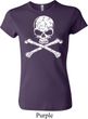 Ladies White Distressed Skull Crewneck Shirt