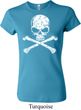 Ladies White Distressed Skull Crewneck Shirt