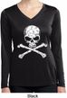 Ladies White Distressed Skull Dry Wicking Long Sleeve Shirt