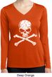 Ladies White Distressed Skull Dry Wicking Long Sleeve Shirt