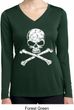 Ladies White Distressed Skull Dry Wicking Long Sleeve Shirt