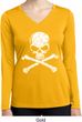 Ladies White Distressed Skull Dry Wicking Long Sleeve Shirt