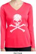 Ladies White Distressed Skull Dry Wicking Long Sleeve Shirt