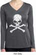 Ladies White Distressed Skull Dry Wicking Long Sleeve Shirt