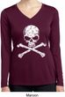 Ladies White Distressed Skull Dry Wicking Long Sleeve Shirt