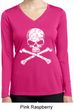 Ladies White Distressed Skull Dry Wicking Long Sleeve Shirt