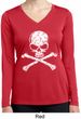Ladies White Distressed Skull Dry Wicking Long Sleeve Shirt