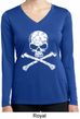 Ladies White Distressed Skull Dry Wicking Long Sleeve Shirt