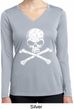 Ladies White Distressed Skull Dry Wicking Long Sleeve Shirt