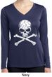 Ladies White Distressed Skull Dry Wicking Long Sleeve Shirt